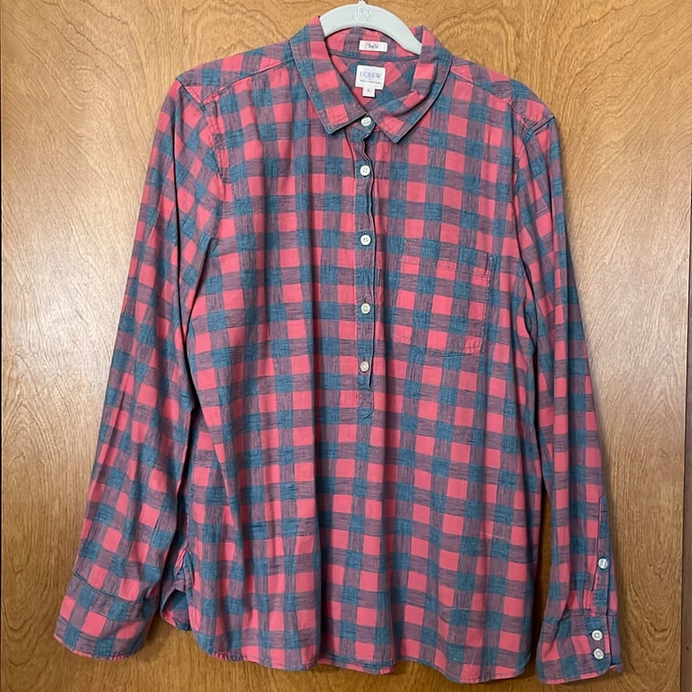J. Crew Button Up Checked Shirt in Pink/Grey. Size XL